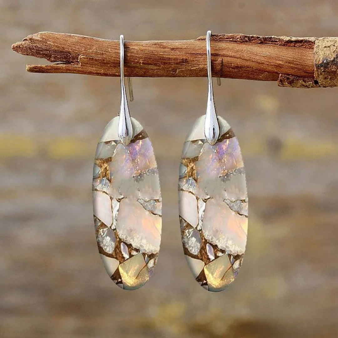 Brincos Vintage com Pedra Oval Natural