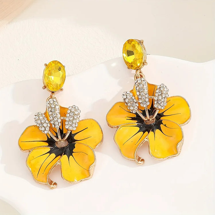Brincos de strass com flores vintage
