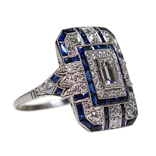Anel vintage em prata brilhante e zircônia azul
