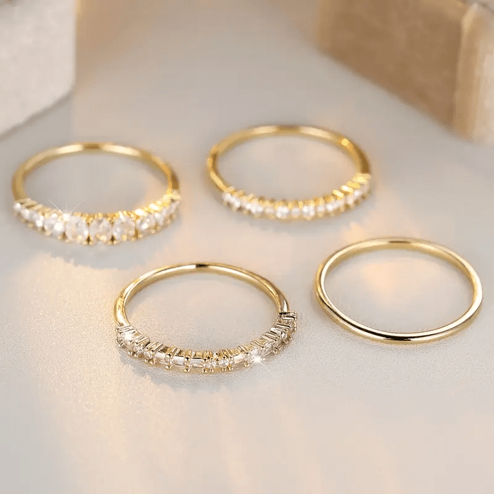 Anéis empilhados de zircônia dourada 14k