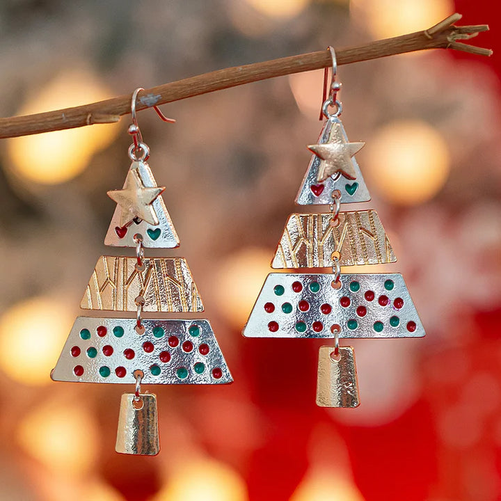 Brincos de árvore de Natal em metal misto
