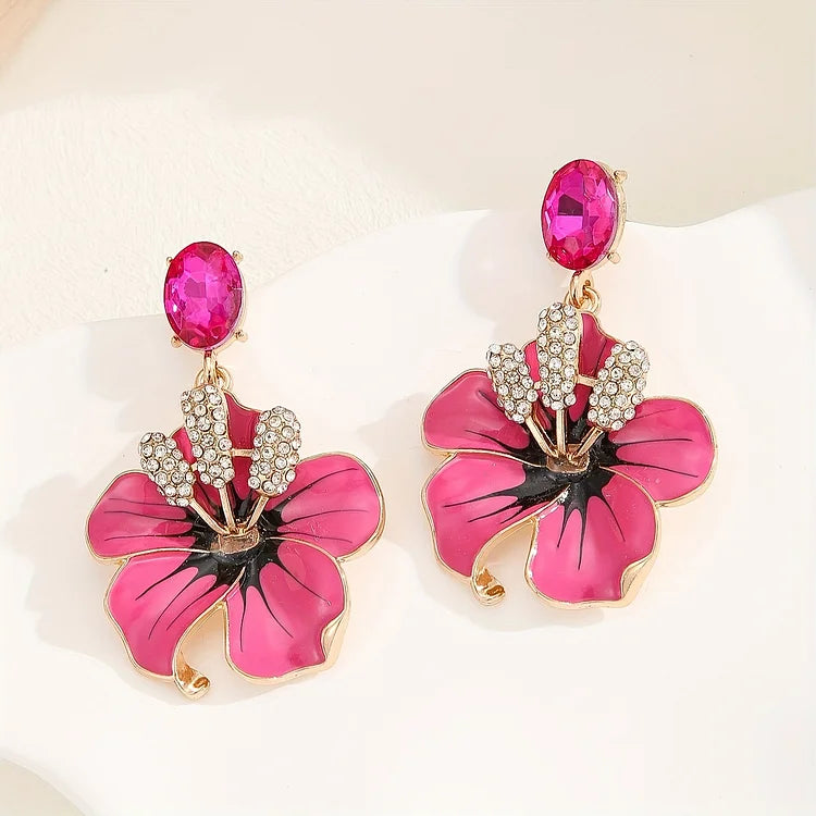 Brincos de strass com flores vintage