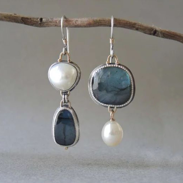 Brincos vintage de pedra natural azul