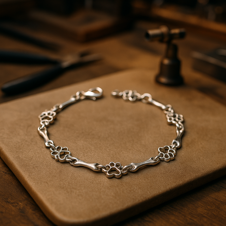 Pulseira de Charms em Prata Esterlina com Design de Patinha e Osso de Cão - Edição Limitada