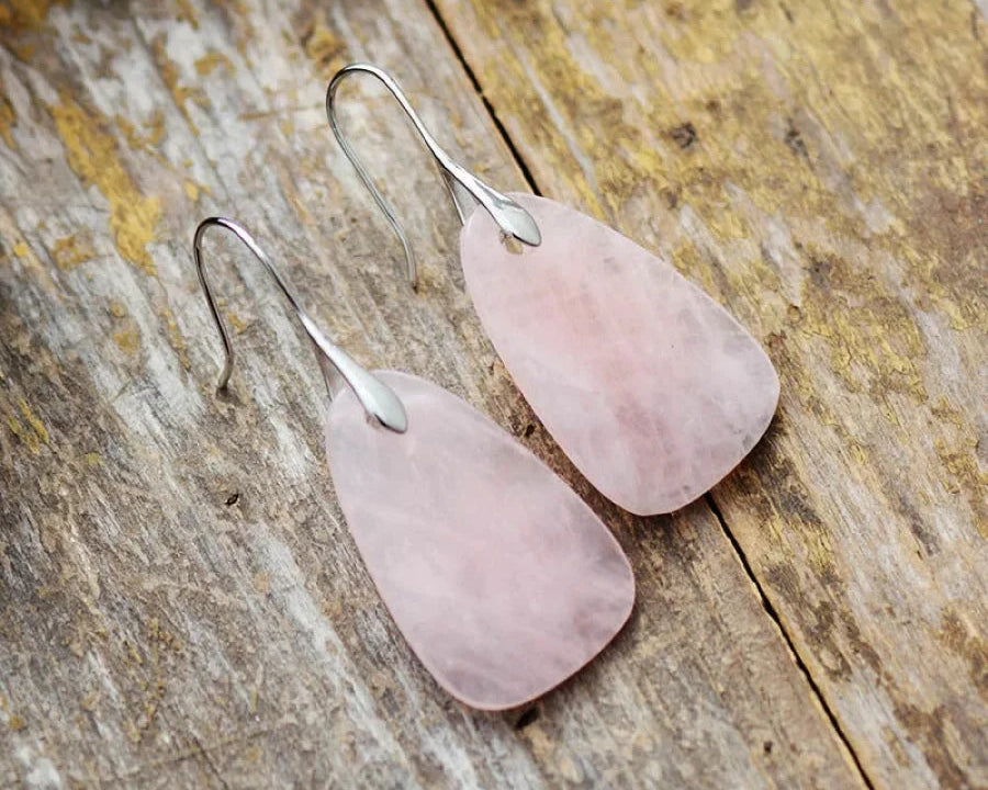 Brincos de Quartzo Rosa Natural com Cristais