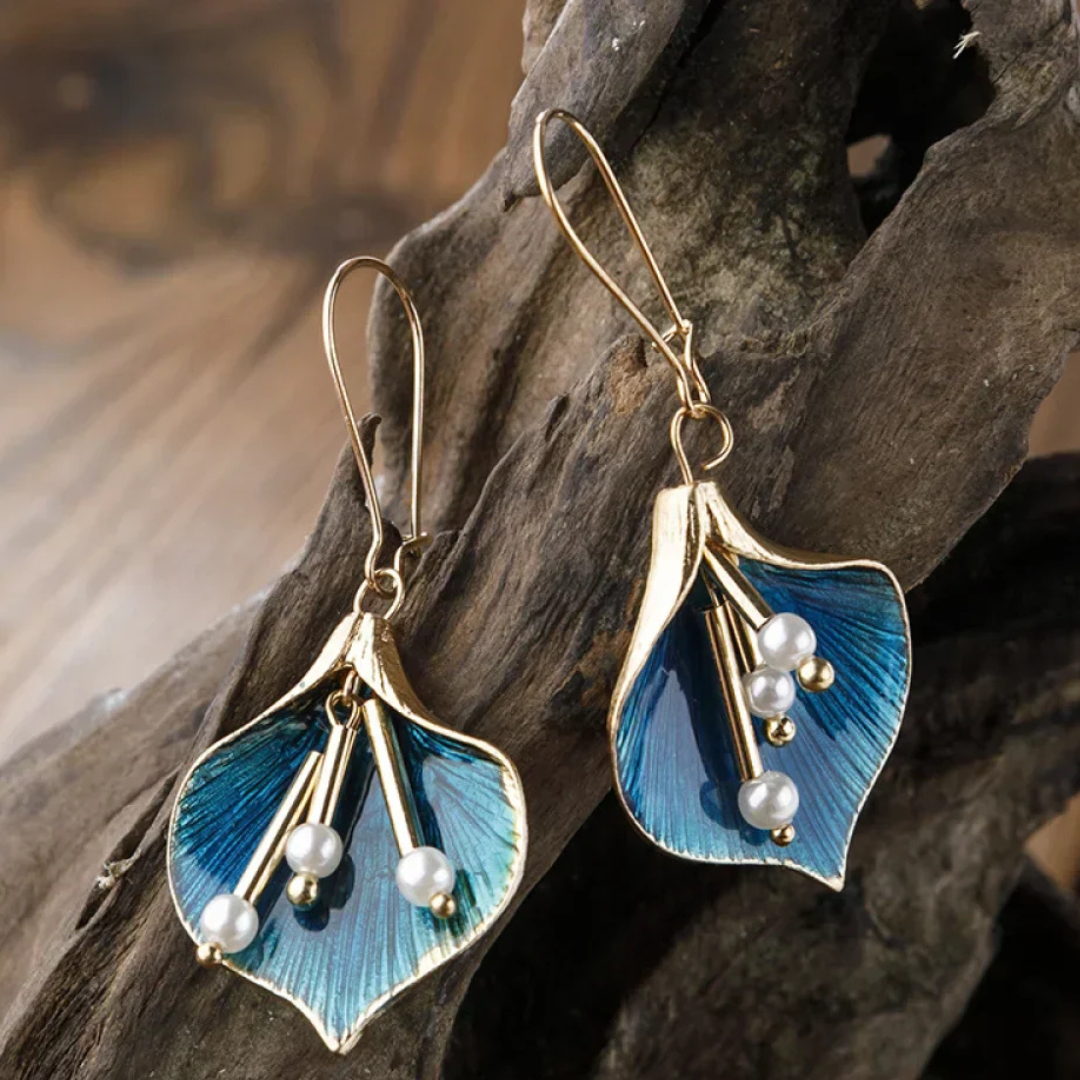 Brincos Vintage de Prata com Lótus Azul