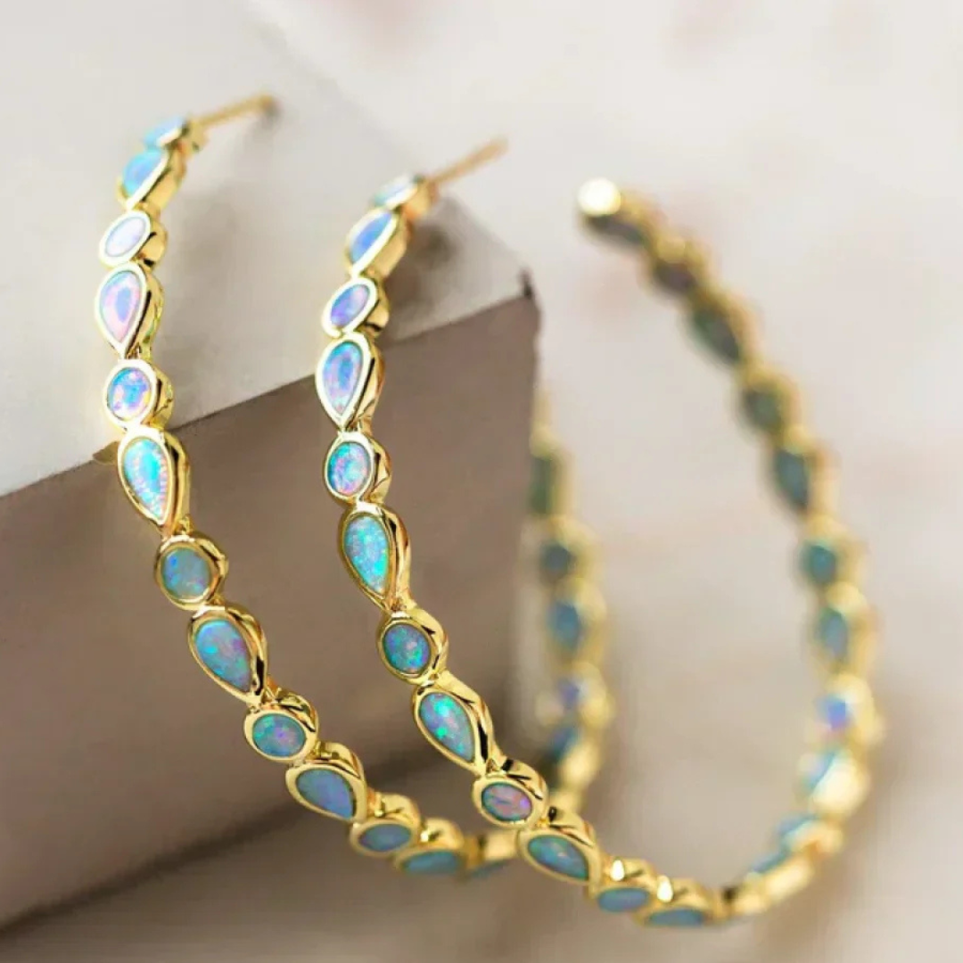 Brincos Vintage de Ouro com Opala Azul