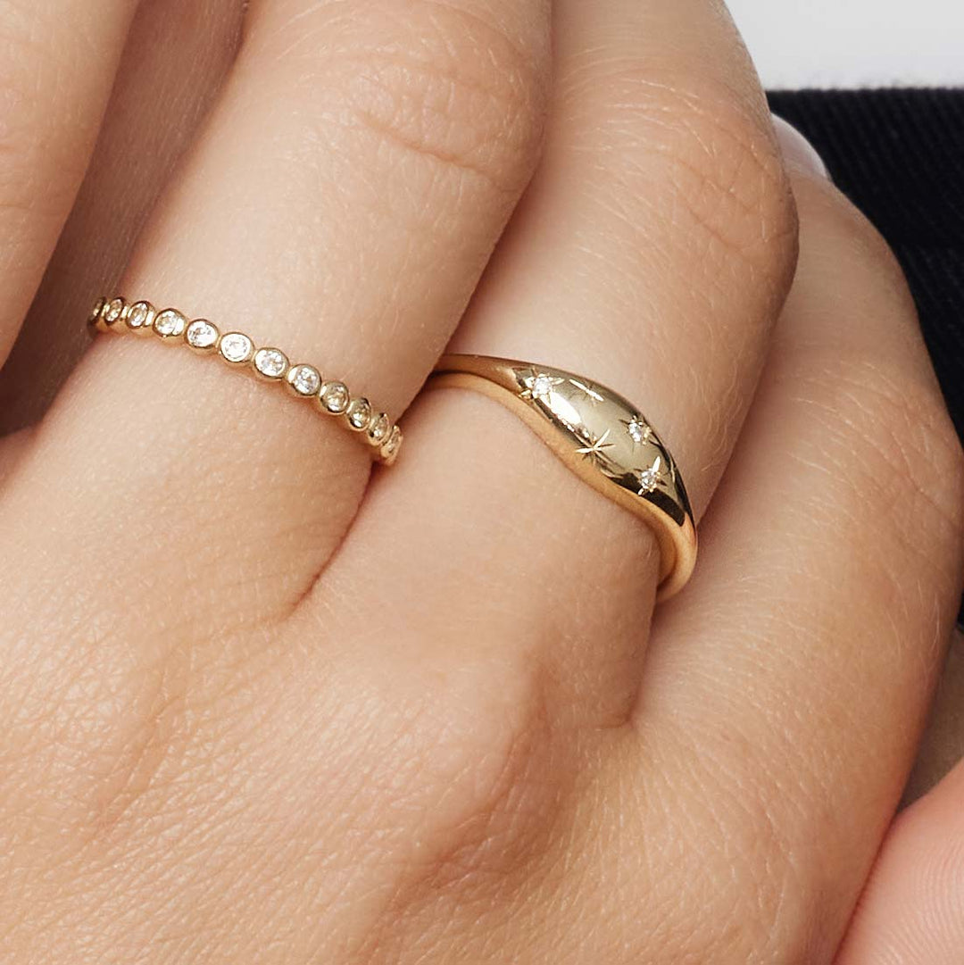 Anel Cúpula com Diamantes | Dourado