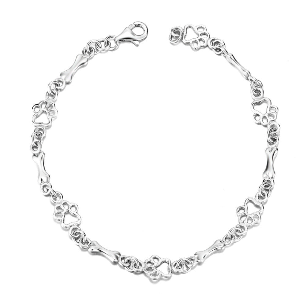 Pulseira de Charms em Prata Esterlina com Design de Patinha e Osso de Cão - Edição Limitada