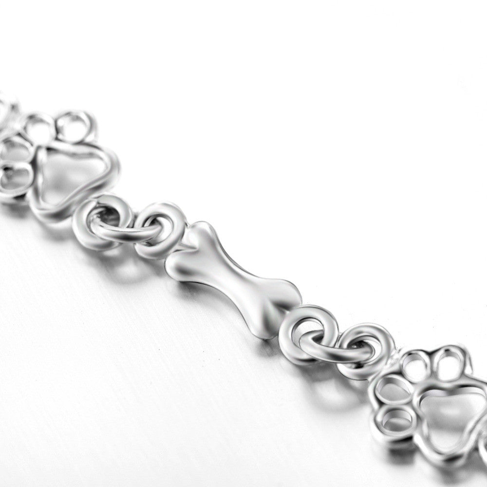 Pulseira de Charms em Prata Esterlina com Design de Patinha e Osso de Cão - Edição Limitada