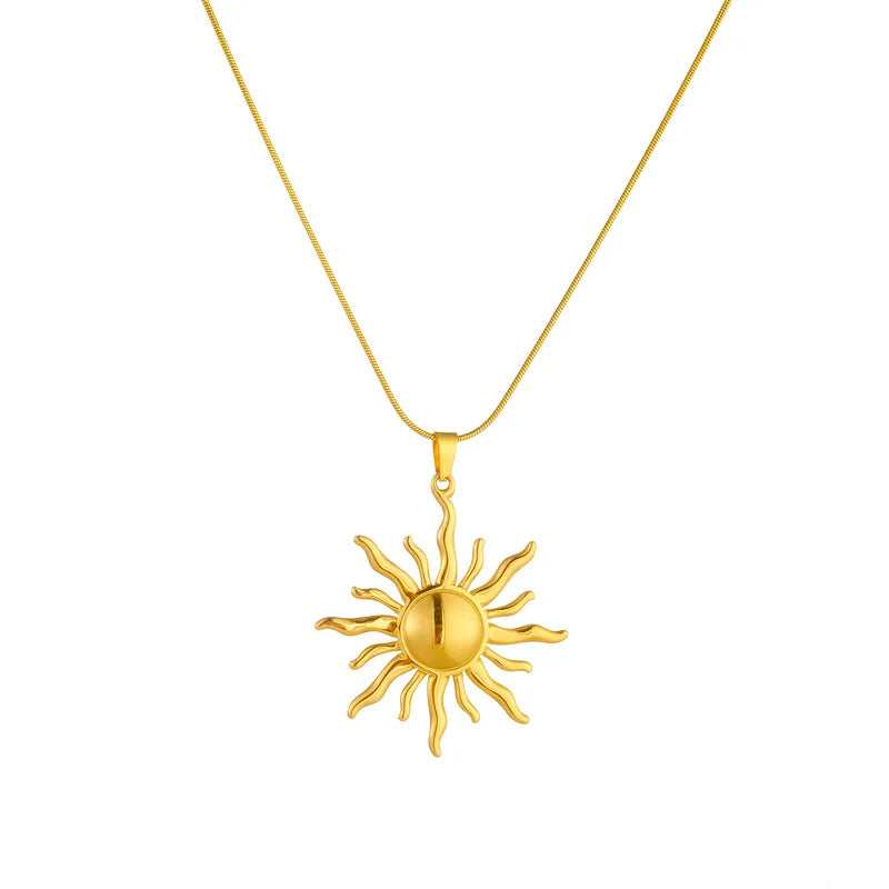 2024 Novo Colar de Pingente Solar de Moda em Aço Inoxidável 316L Dourado para Mulheres e Meninas - Joia Estilosa de Presente