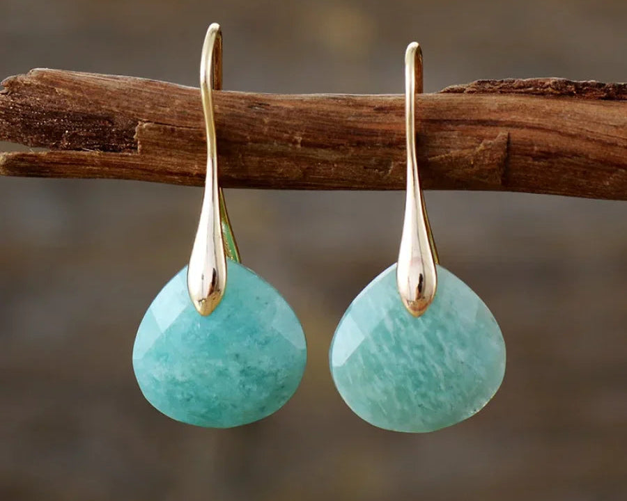 Brincos em Forma de Gota com Amazonita Natural