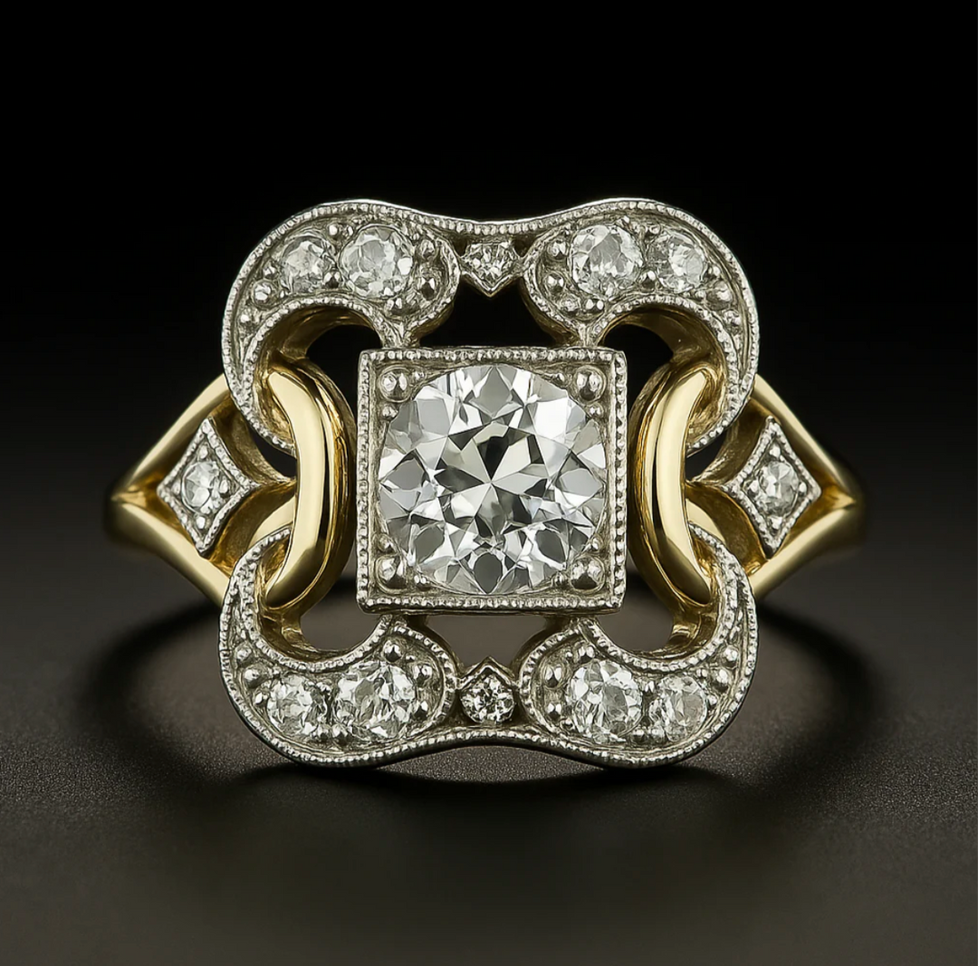 Anel Vintage de Ouro com Zircônia