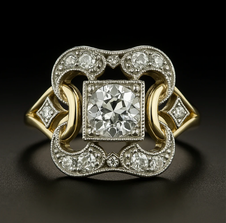 Anel Vintage de Ouro com Zircônia