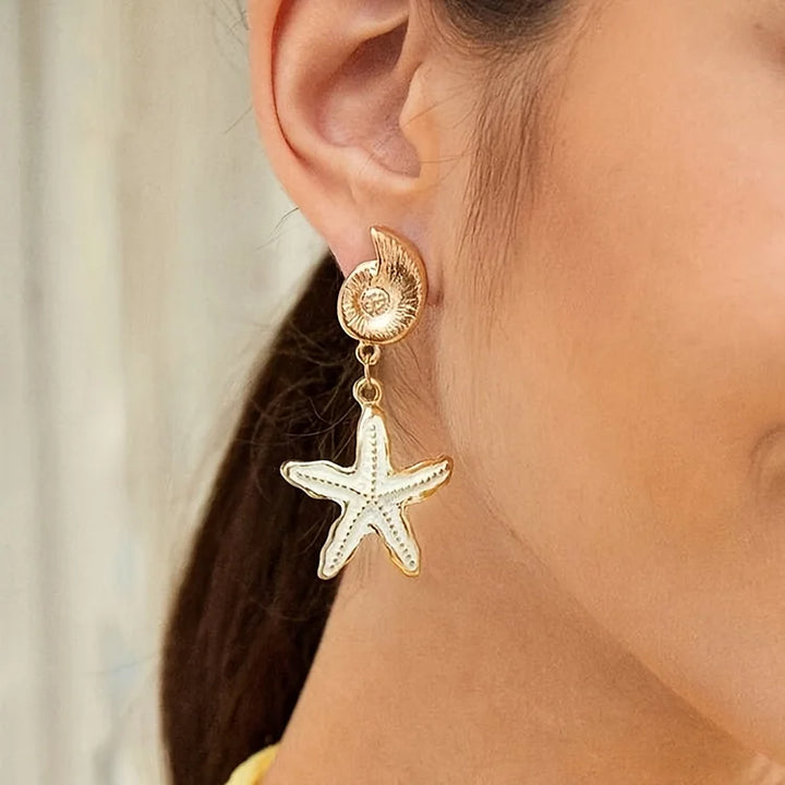 Brincos vintage de concha em forma de estrela do mar