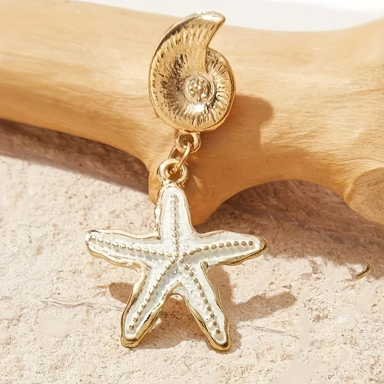 Brincos vintage de concha em forma de estrela do mar