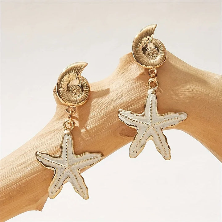 Brincos vintage de concha em forma de estrela do mar
