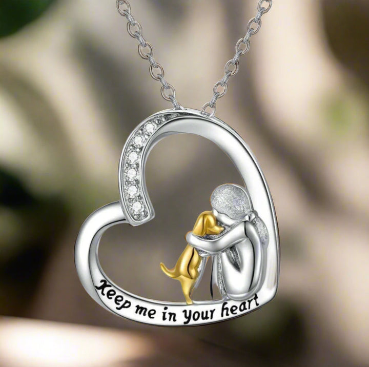 Colar de Prata Esterlina 925 – Pingente de Coração e Cachorro com Zircônia