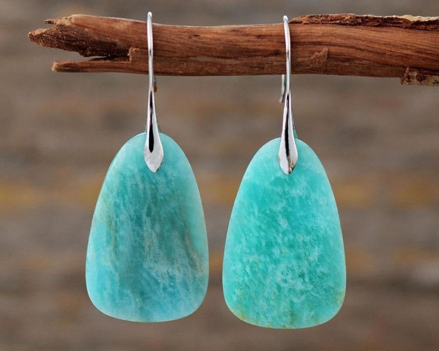 Brincos de Pendurar com Pedra Natural de Amazonita